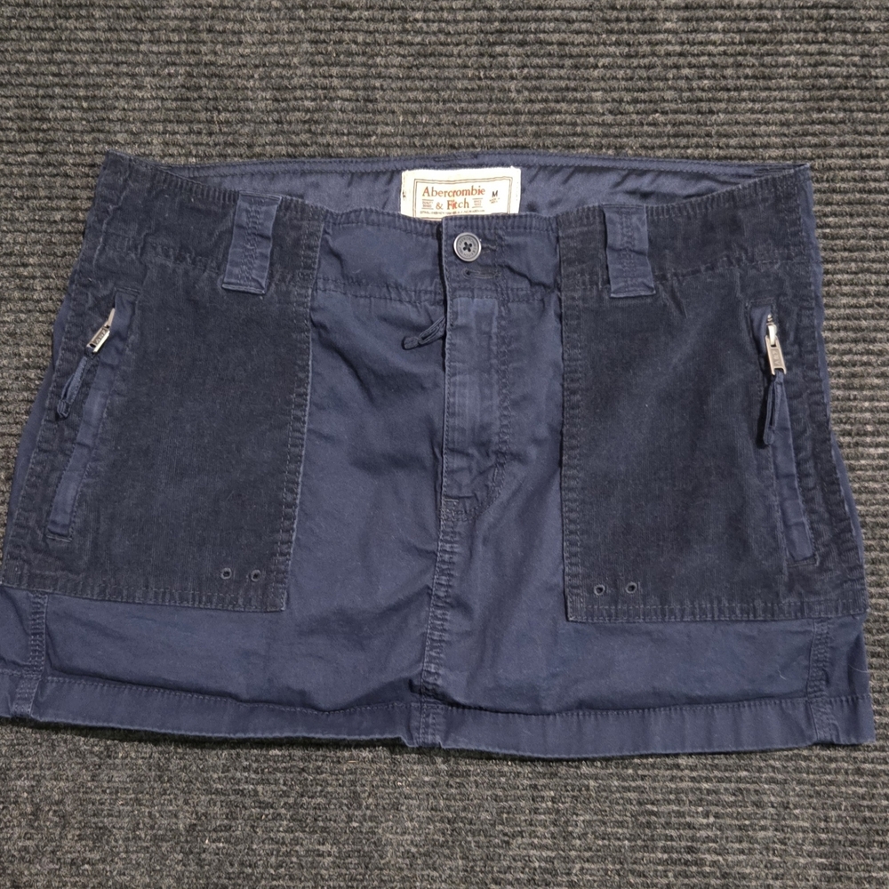 RARE Abercrombie Lowrise Navy Blue Mini Skirt Corduroy Pockets 97% COTTON
